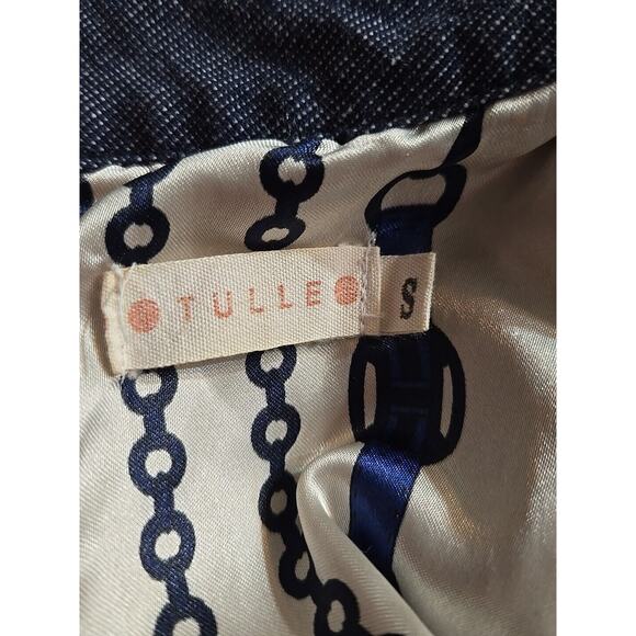 Tulle Brand Womens Small Dress Denim Mini Pockets Belt Pattern Lining Classy - Picture 2 of 16